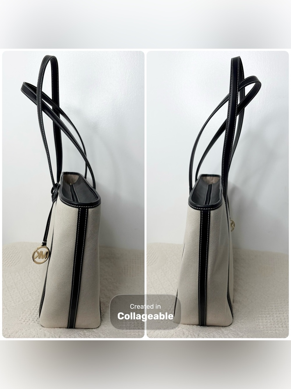 New Michael Kors Jet Set Travel Tote Black Natural - Picture 4 of 8